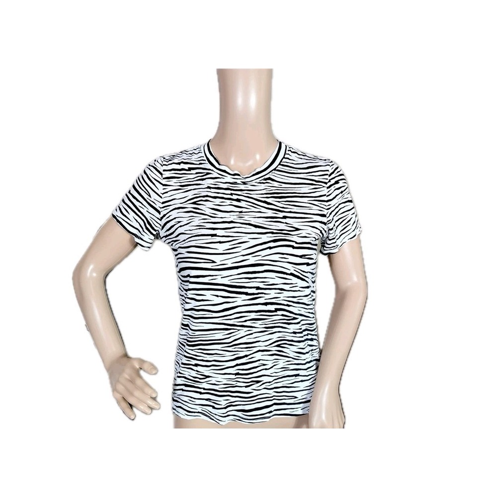 Enza Costa T Shirt Womens Size XS Black‎ White The Perfect Zebra Round Neck Y2K